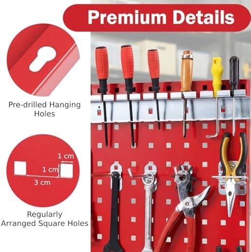 Wall-Mount Pegboard Kit 3PCS 120x60cm Alloy Steel w/ 28 Hooks & Racks