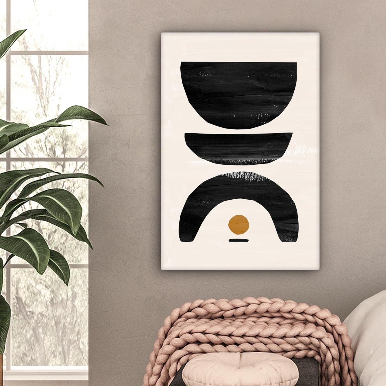 Abstract Black Beige Canvas Wall Art 40x60cm Framed Modern Print