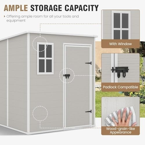 Outdoor 6x6ft Resin Garden Shed Lockable Storage for Bikes & Tools