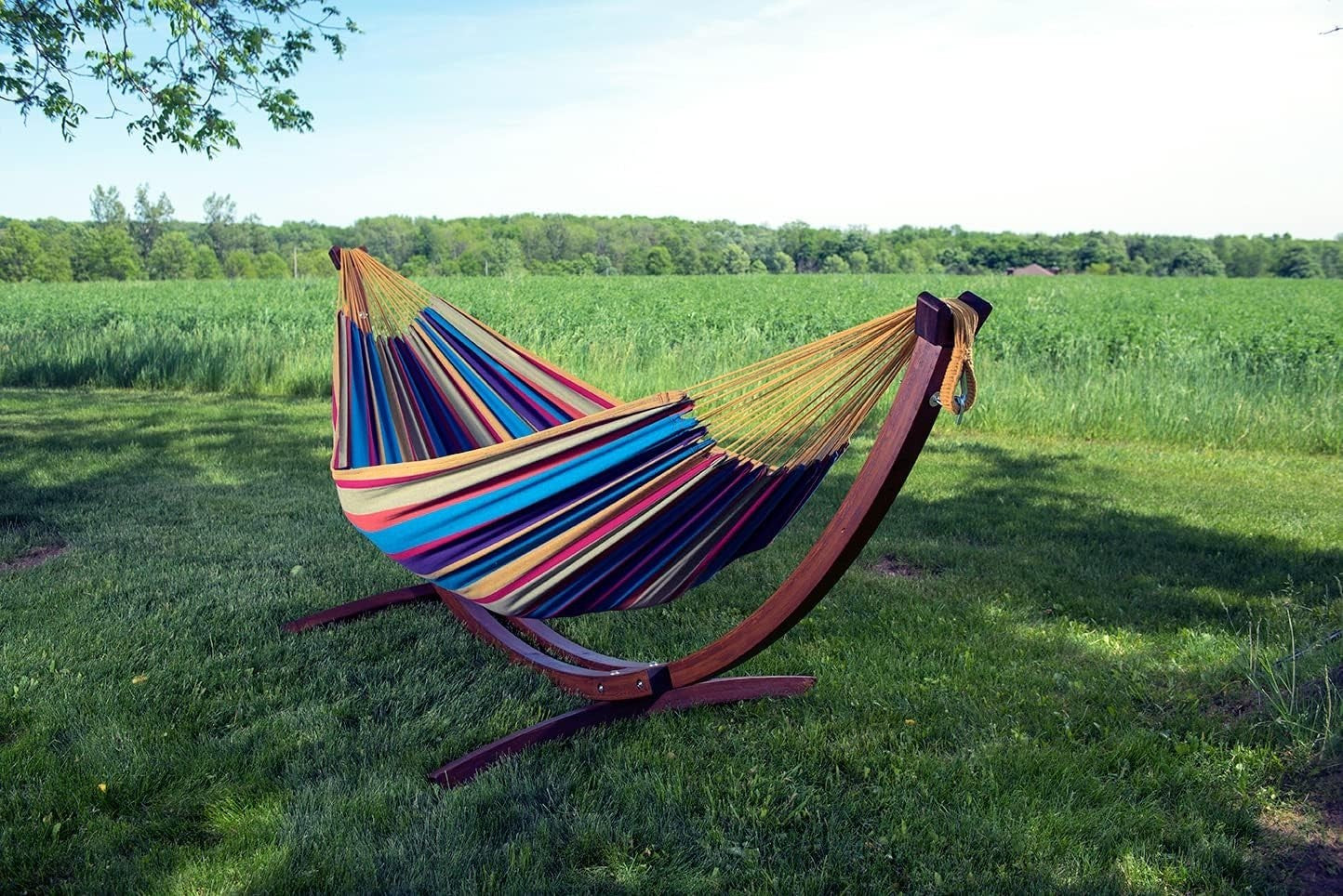 Luxury Double Cotton Hammock with Pine Arc Stand | 2 Person 204kg | 254cm