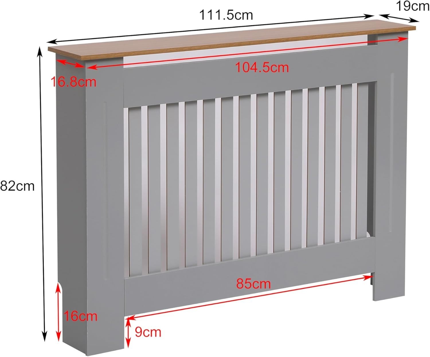 Modern Grey Radiator Cover MDF Wood Slatted Grill Cabinet 112x82x19cm