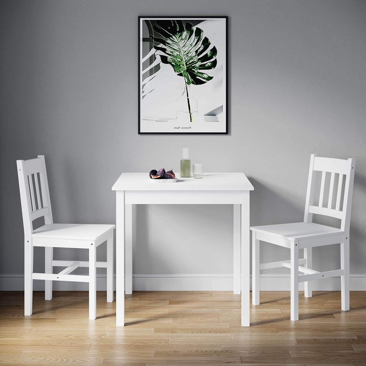 Solid Pine Wood Square Dining Table Set 2 Chairs White Kitchen Furniture