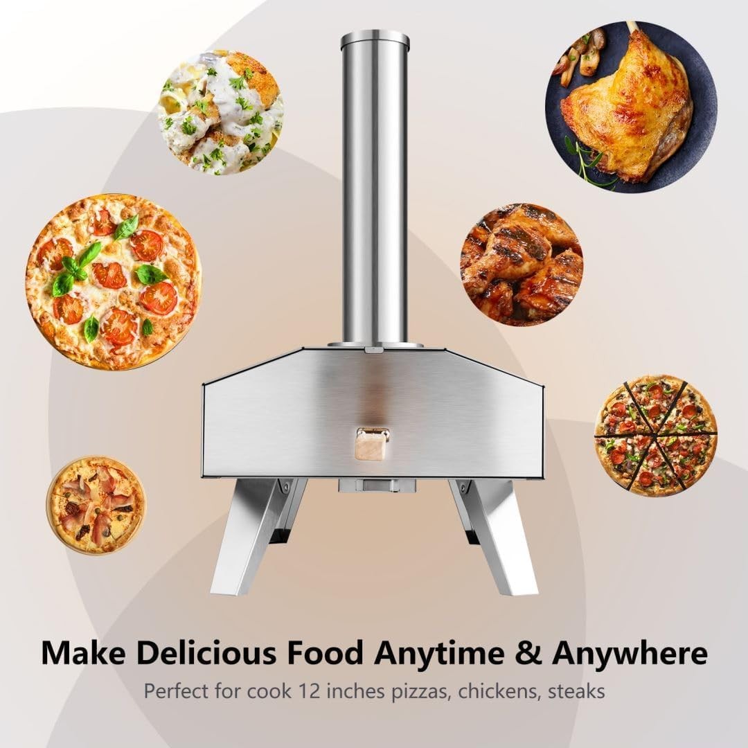 Outdoor Multi-Fuel Pizza Oven | Stainless Steel BBQ Grill with Stone & Foldable