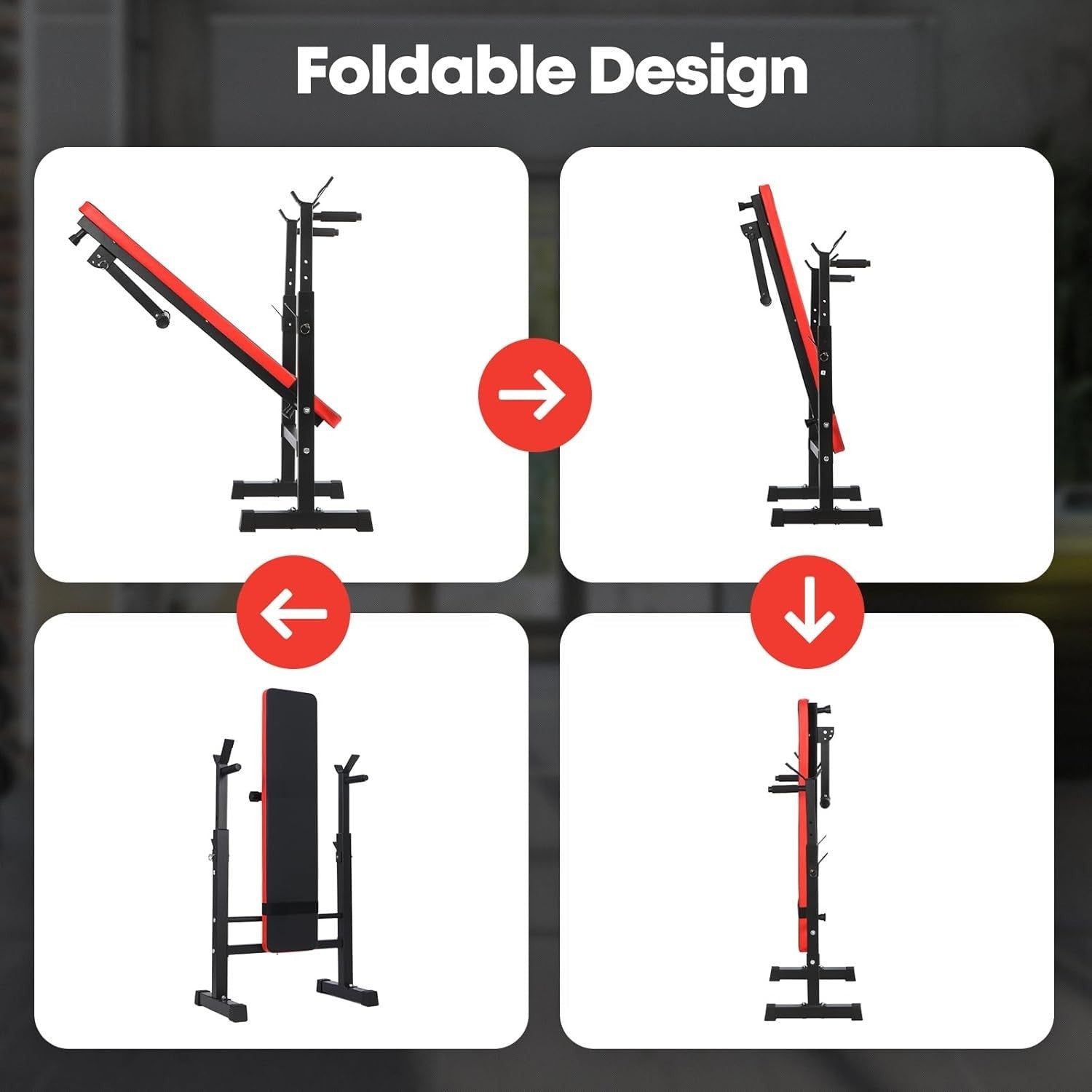 Folding Bench Press With Adjustable Barbell Rack 300kg Home Gym