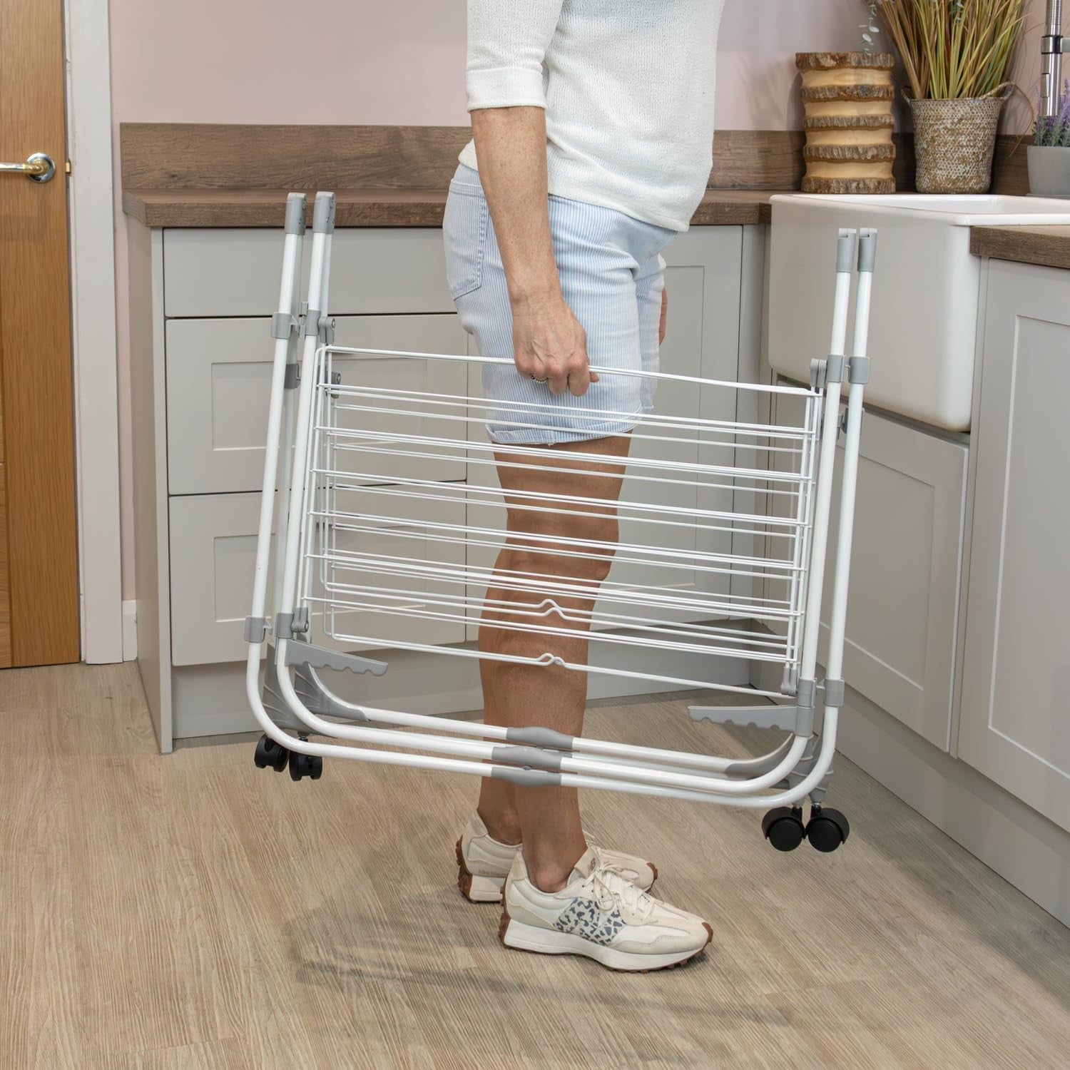 3 Tier Clothes Airer Drying Rack Foldable Laundry Tower with Wheels 28m