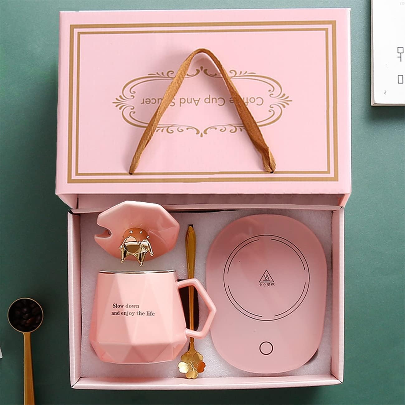 Coffee Mug Warmer with Mug Set Auto Shut Off Pink