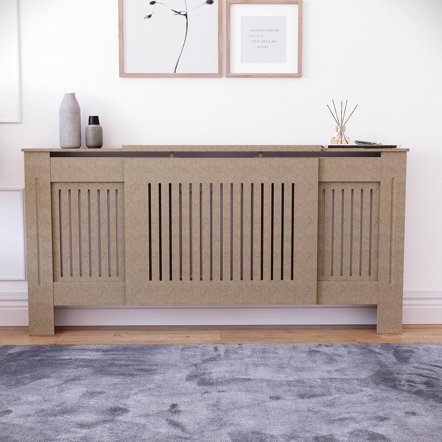Adjustable Unfinished Radiator Cover | Modern MDF Slatted Cabinet