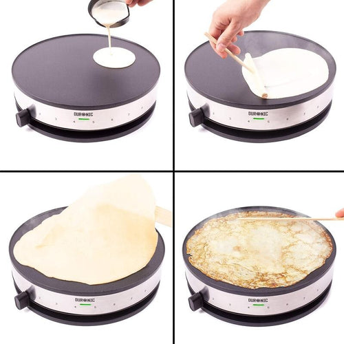 Duronic 1300W Crepe Maker PM131 Non-Stick Pancake Griddle Hot Plate + Utensils