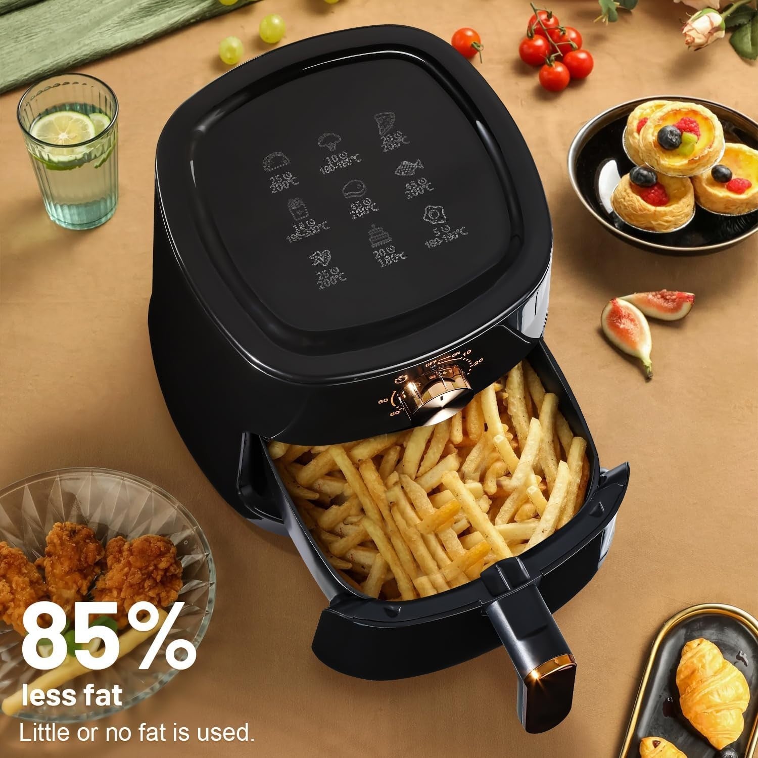 4L Air Fryer 1800W Rapid Air 60min Timer 200°C 9in1 Knob Dishwasher Safe