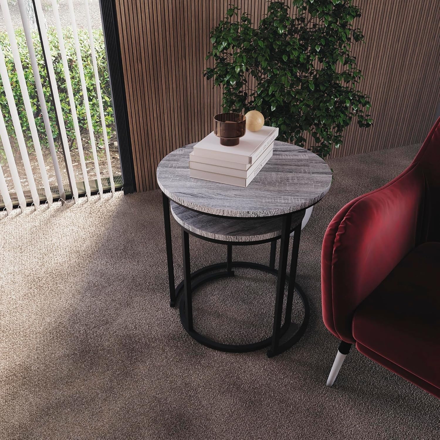 2pc Grey Metal Round Nesting Coffee Side End Tables Industrial Modern Set