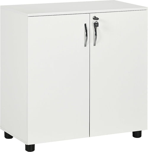 White Lockable Filing Cabinet Office Storage Cupboard 2 Door 2 Tier Shelves