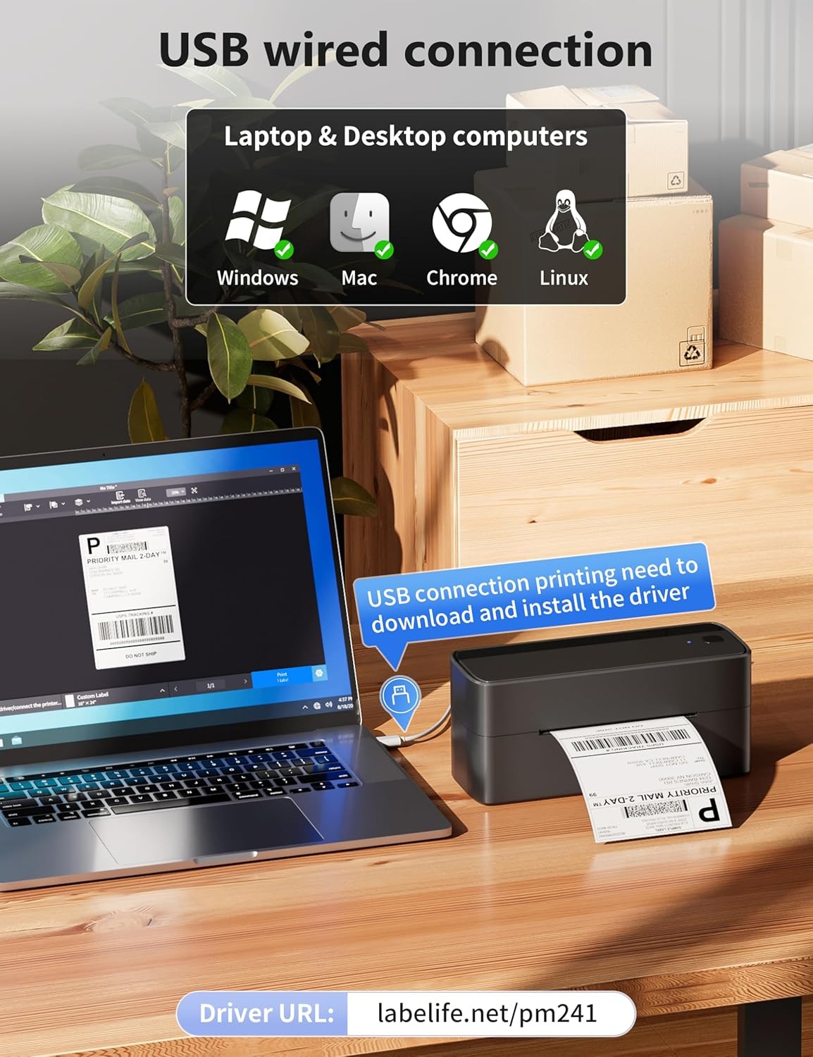 4x6 Bluetooth Thermal Label Printer Shipping Inkless Black