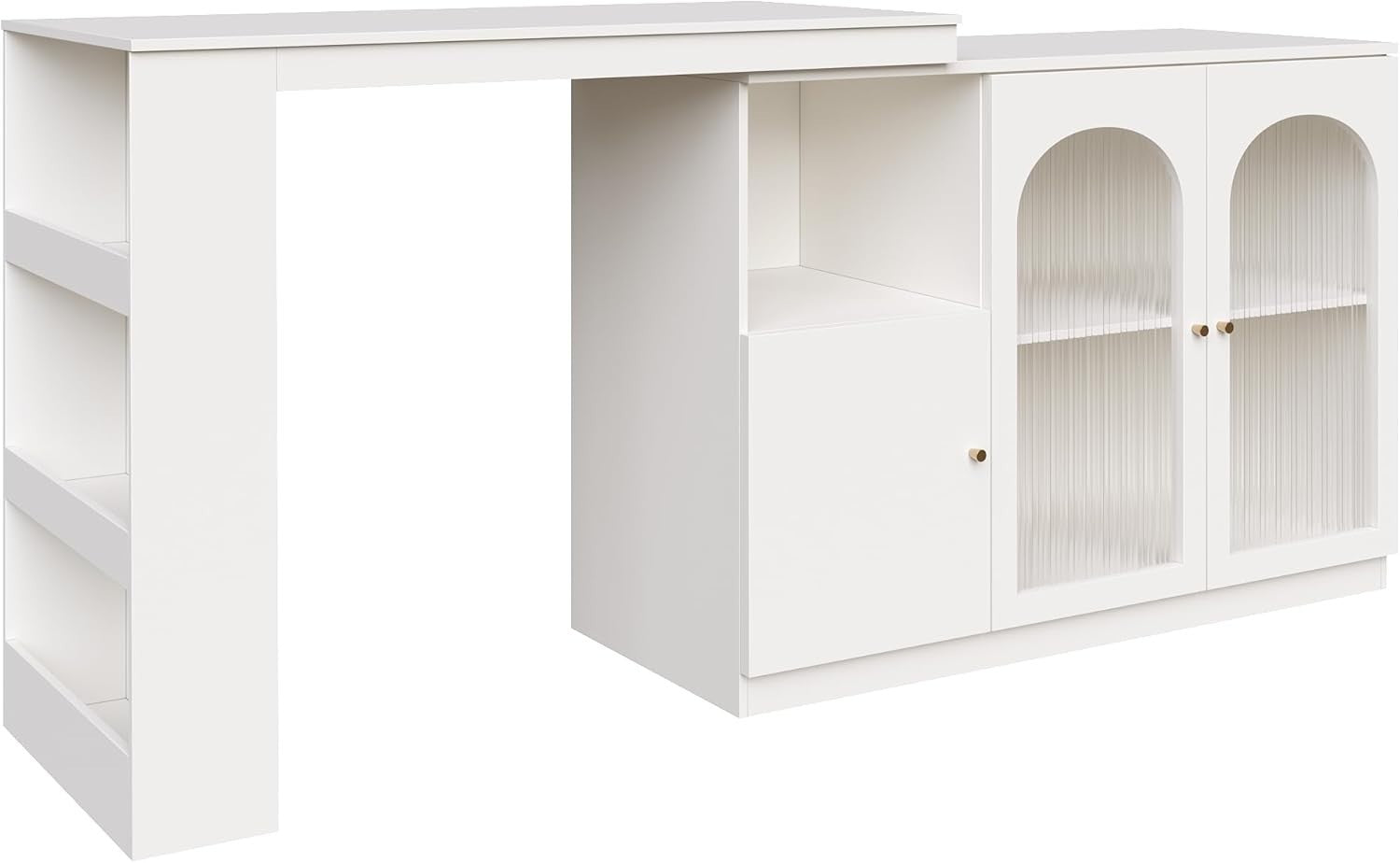 360° Rotating Kitchen Island with Glass Doors & Multiple Storage Shelves White