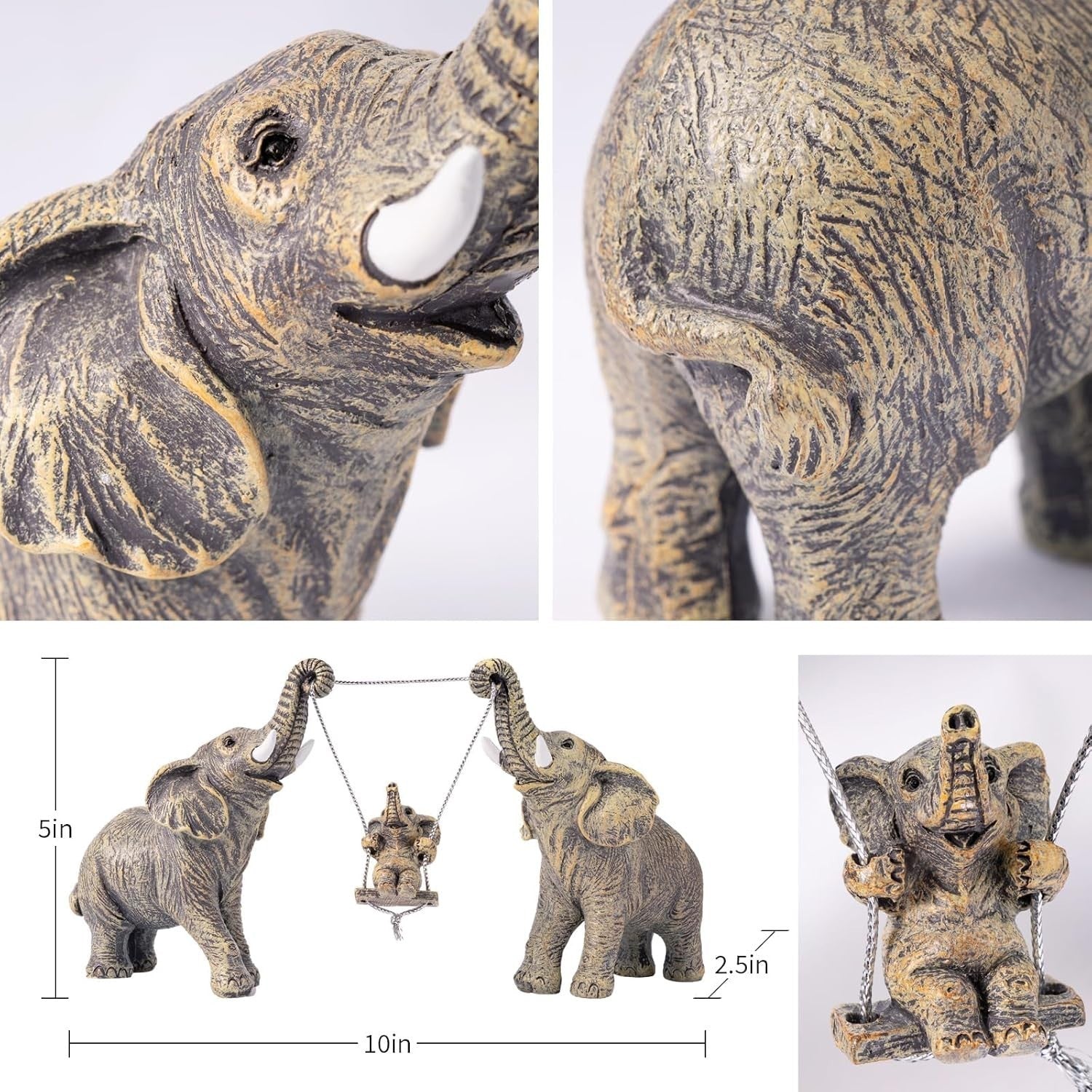 Beige Elephant Figurine Set Resin Good Luck Home Decor Table Centerpiece Gift