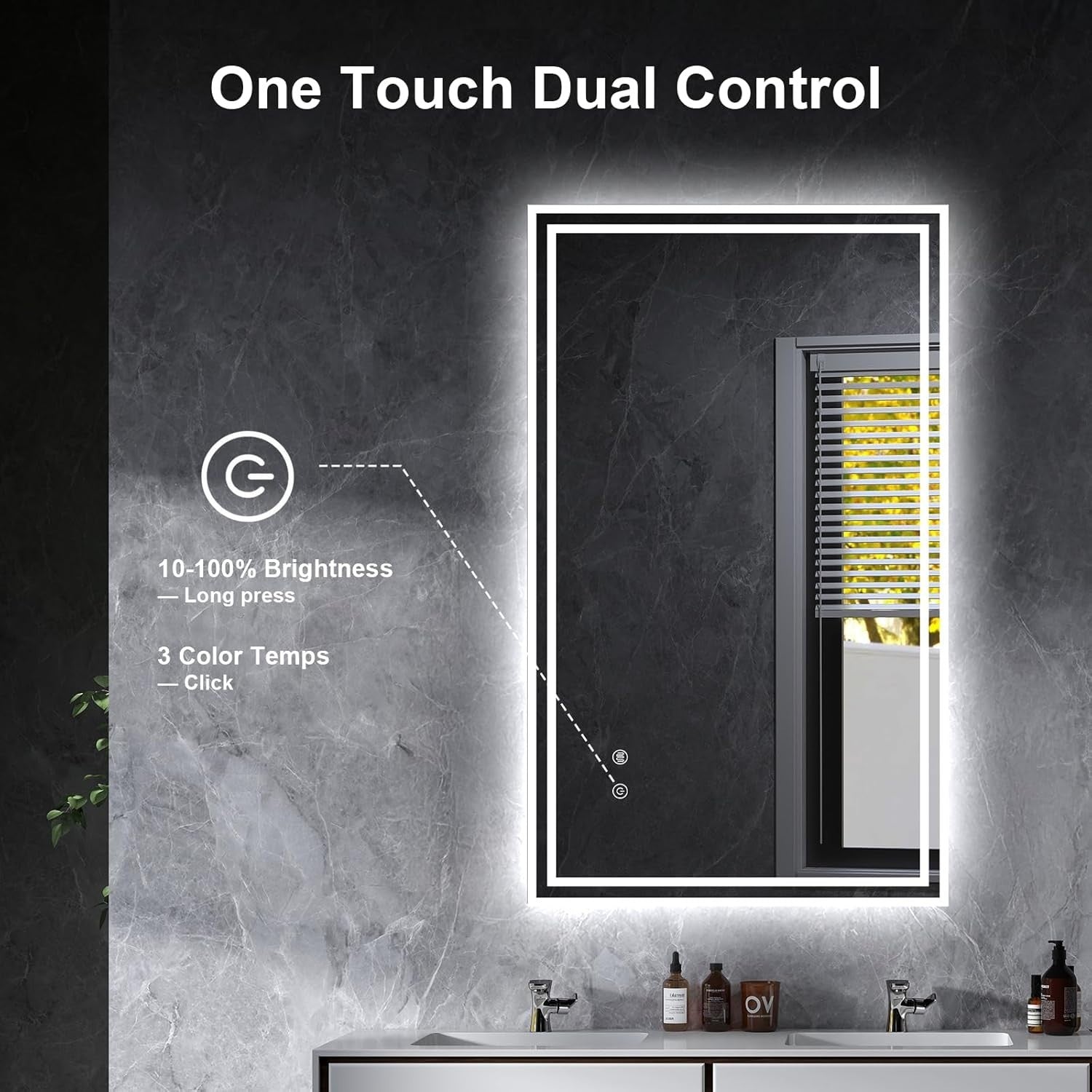 LED Bathroom Mirror 100x60cm Touch Sensor Anti-Fog Waterproof Wall Mount