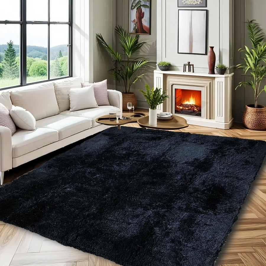 Extra Large Black Shaggy Rug 200x290cm Soft Thick Non Slip Carpet Living Room
