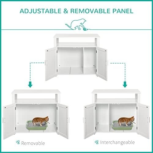 Modern Hidden Cat Litter Box Cabinet with Shelves, Large Storage & Side Table