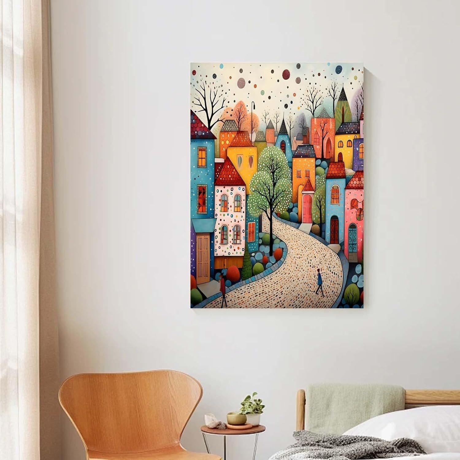 Colourful Town Canvas Wall Art 12x16 Framed Waterproof Print