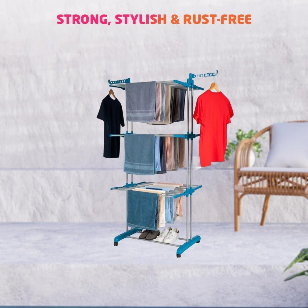 4 Tier Clothes Drying Rack Foldable Airer Large 15m Indoor Outdoor Laundry