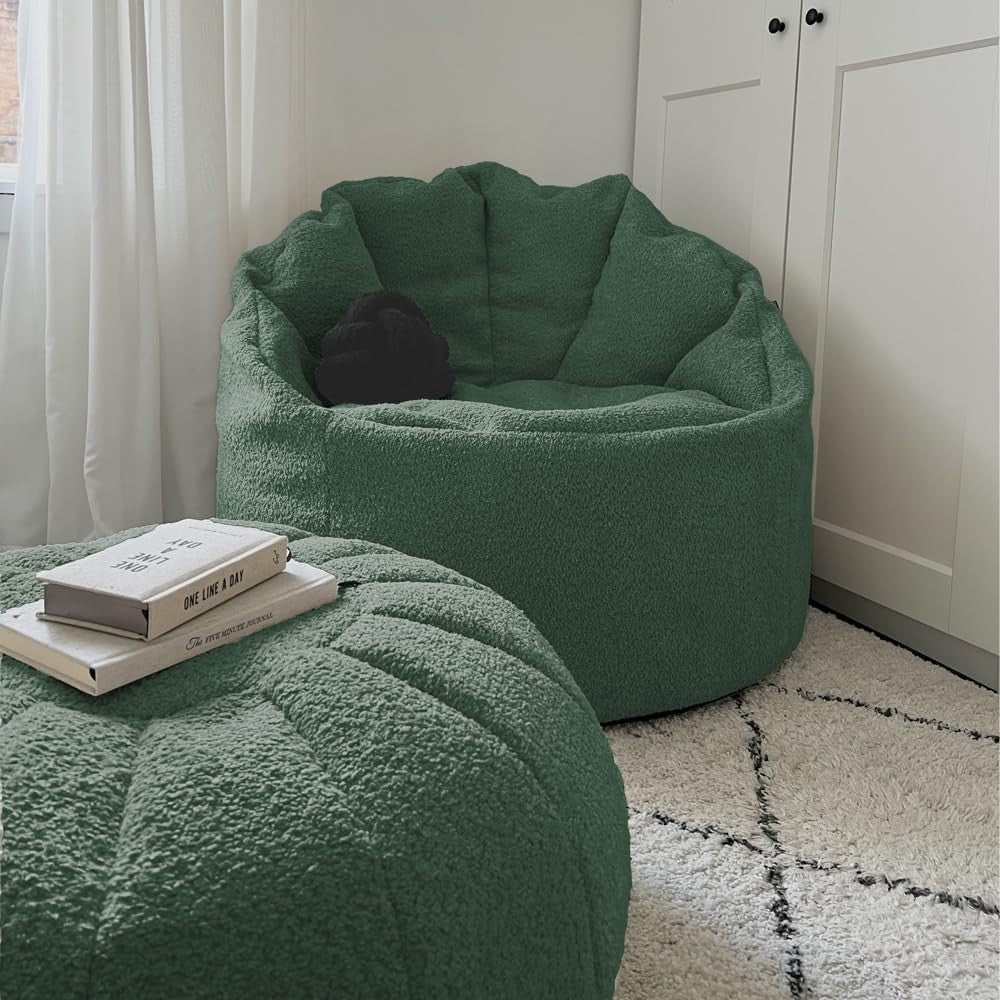 Snug Cinema Bean Bag Chair with Matching Pouffe | Soft Fabric Lounger Seat