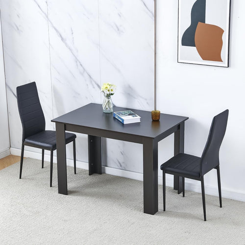 Black Walnut Dining Table Set 2 Faux Leather Chairs Small Kitchen