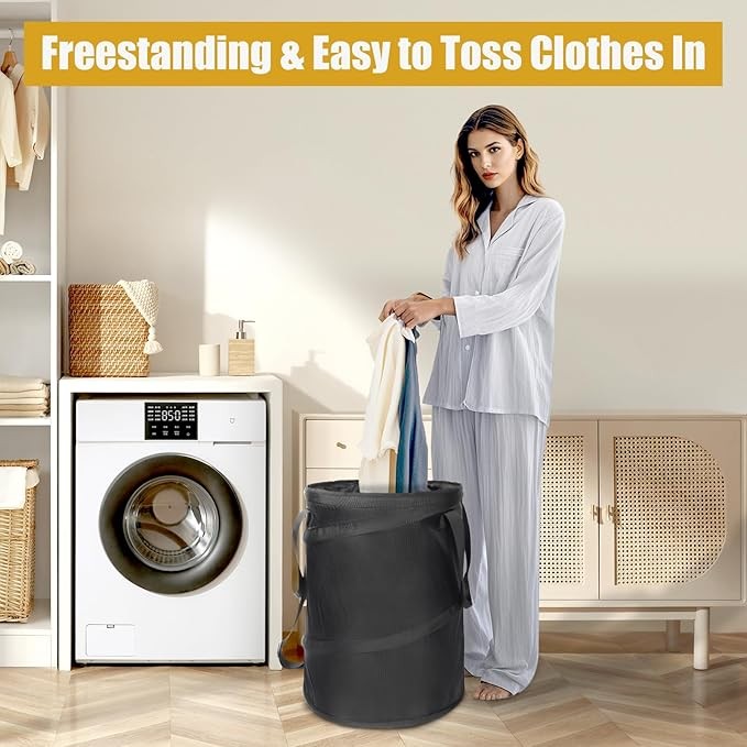 Large Rolling Laundry Hamper with Wheels Pop Up Clothes Basket Trolley Bag Black