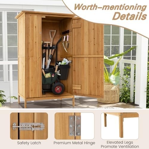 5x3FT Wooden Garden Shed Outdoor Tool Cabinet with Shelves & Lockable Door