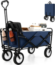 Folding Festival Trolley Wagon 82L Heavy Duty Cart All Terrain Wheels Navy