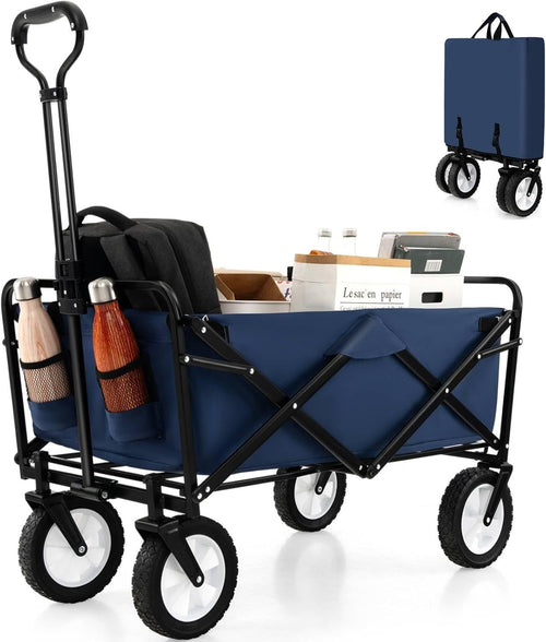 Folding Festival Trolley Wagon 82L Heavy Duty Cart All Terrain Wheels Navy