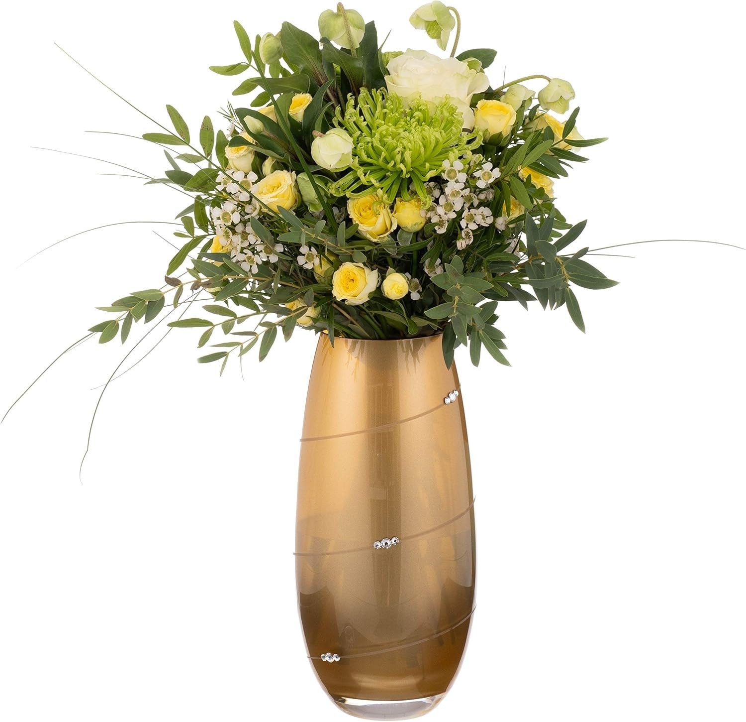 Gold Crystal Glass Flower Vase 25cm Luxury Metallic Decorative Home Décor