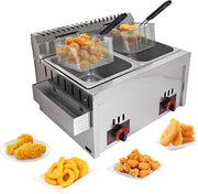 Dual Tank Gas Deep Fryer 20L Countertop Stainless Steel Commercial