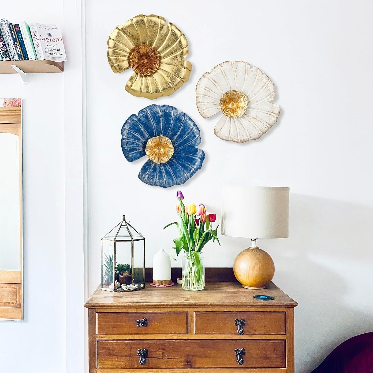 Set of 3 Large Gold Metal Wall Sculptures Boho Home Decor 40cm