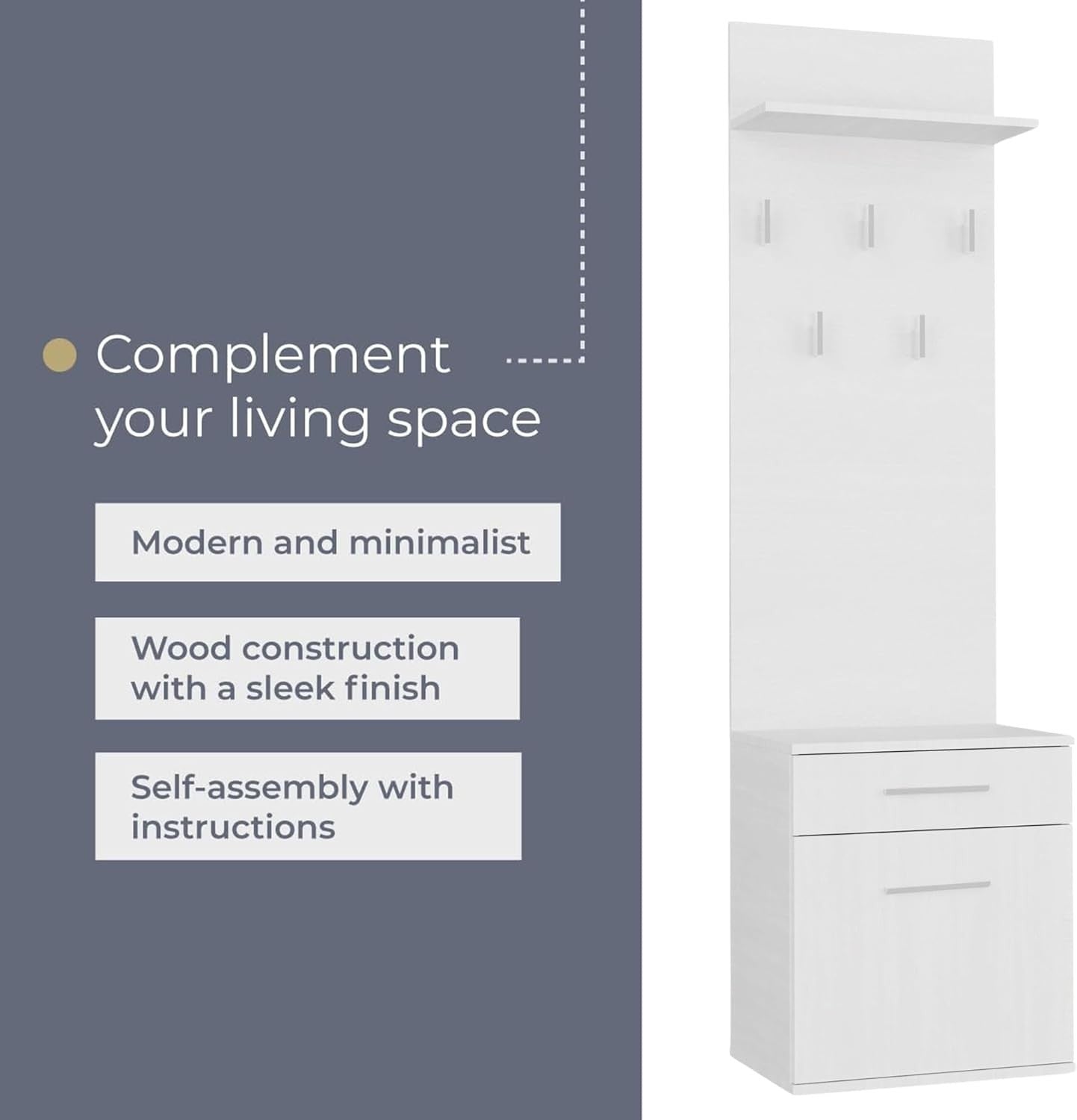 Slim White Entryway Wardrobe with Hanging Rail & Shelves | 180cm Tall