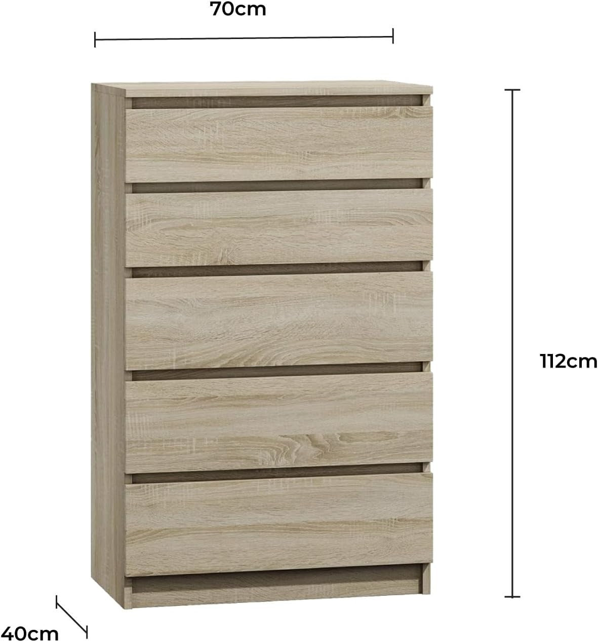 Sonoma 5 Drawer Tall Chest Storage Cabinet Bedroom Organizer MDF Wood