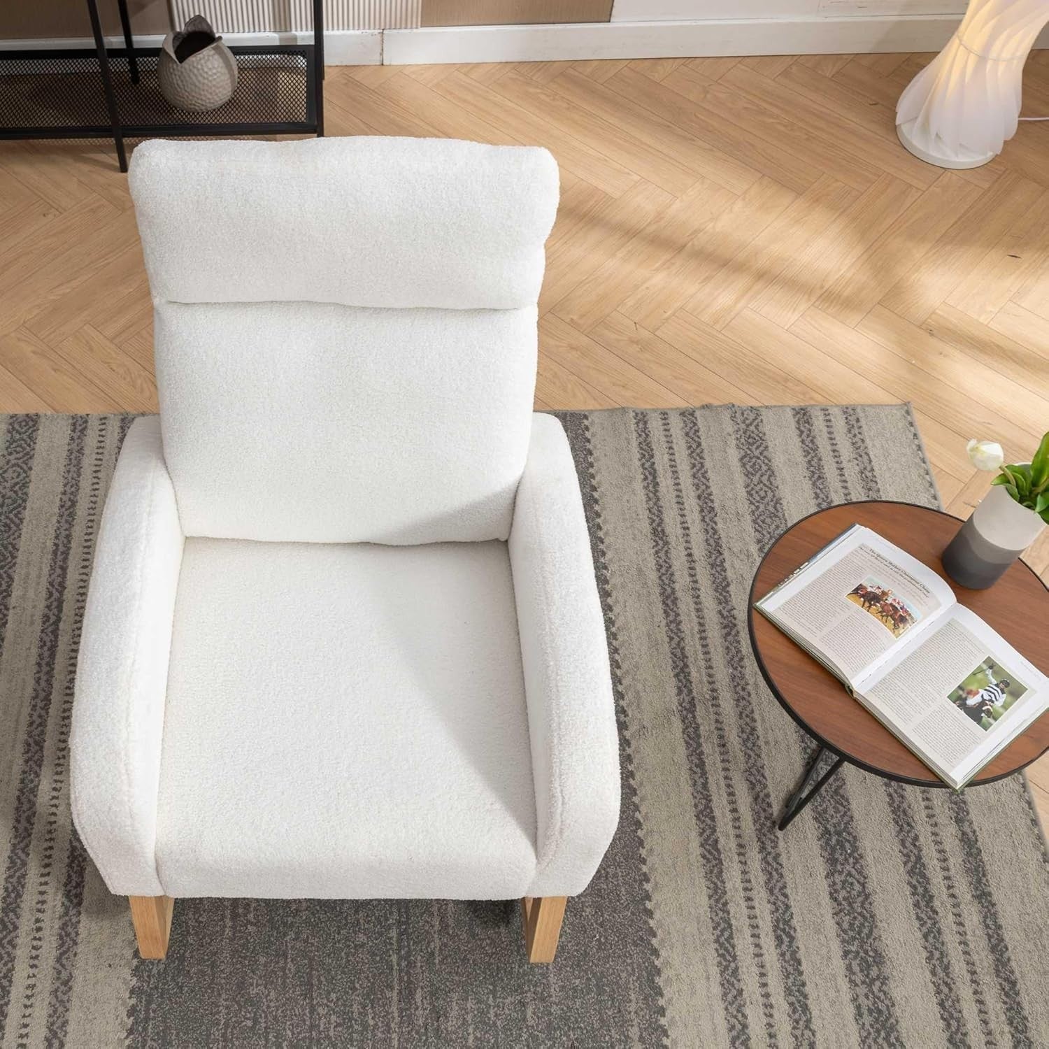 Modern Rocking Chair Teddy Fabric Foam Padded Armchair for Living Room