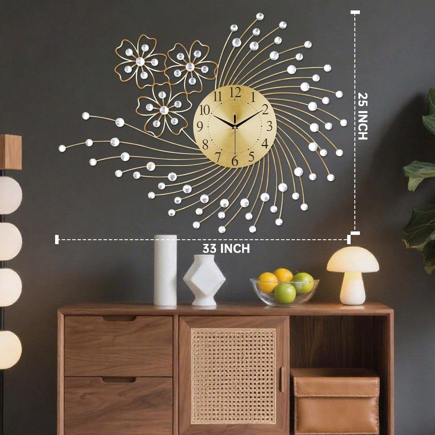 83×63cm Large Gold Wall Clock – Silent Modern Art Metal Oversized Design
