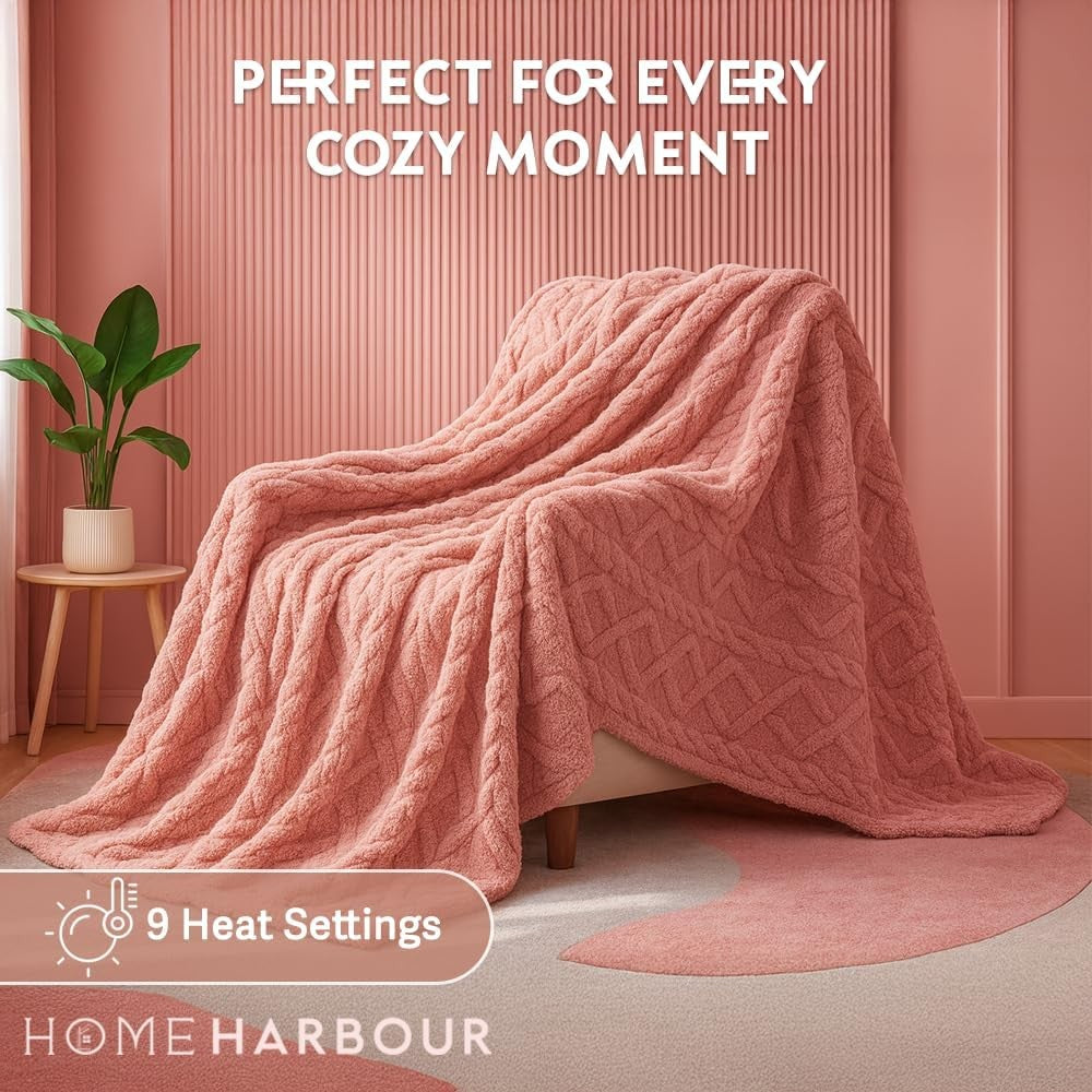 Electric Heated Throw Blanket 180x130cm 9 Heat Levels Timer Sherpa Fleece