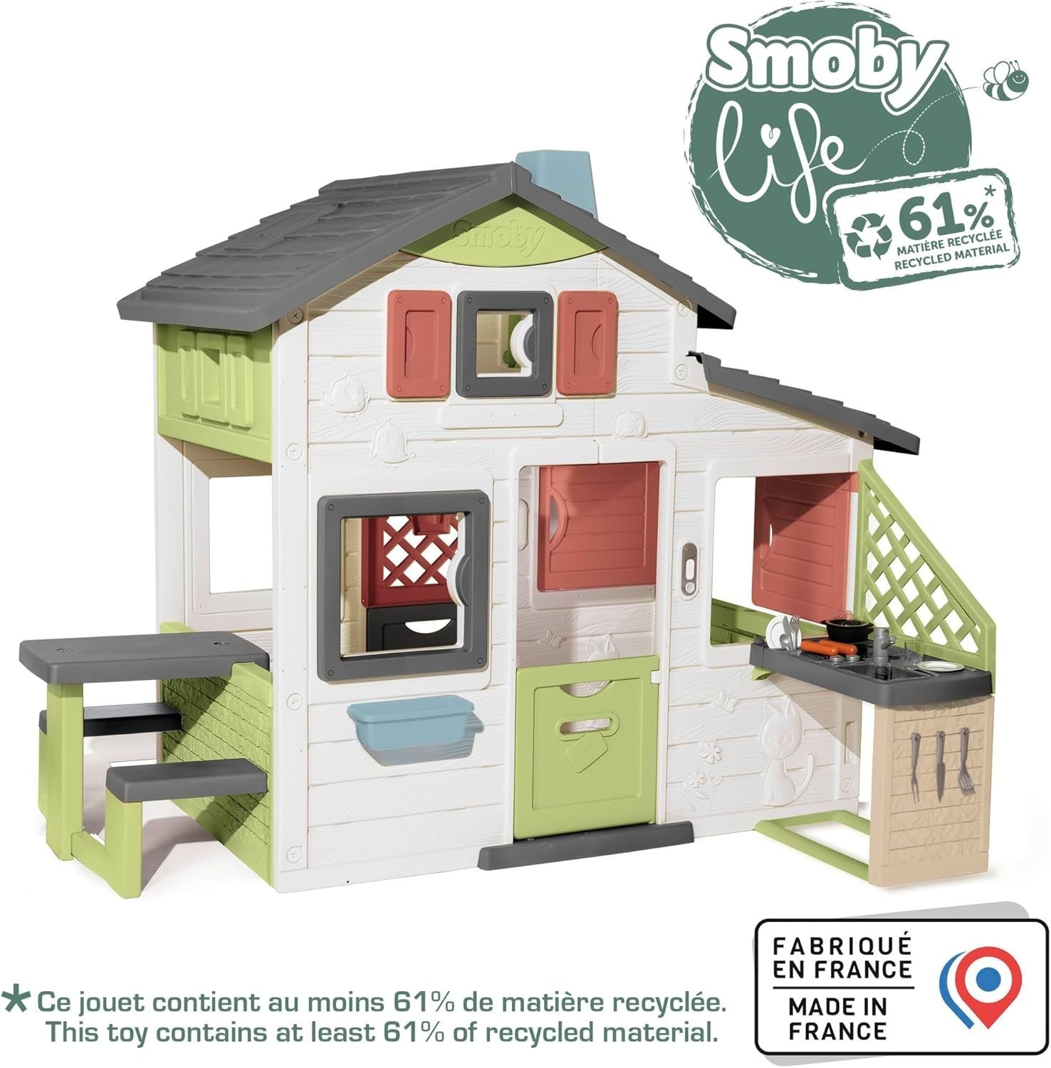 Large Kids Outdoor Playhouse with Kitchen Picnic Grill Doorbell