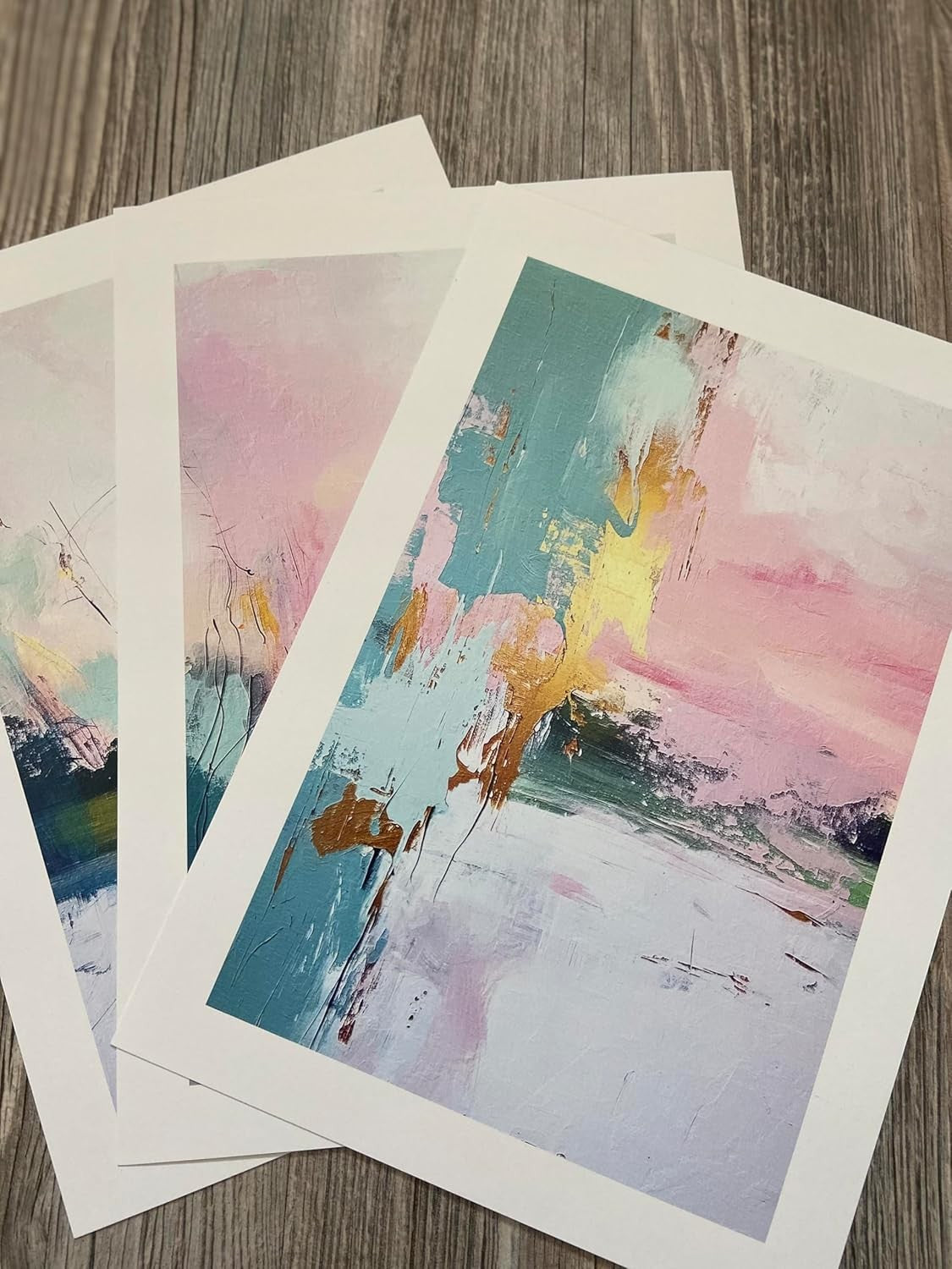 3Pcs Abstract Sunrise Wall Art – Pink Orange Gold Blue Modern A4 Prints