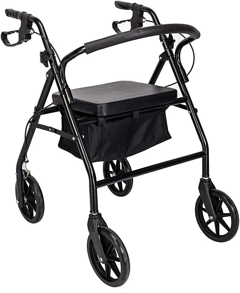 4 Wheel Rollator Walker with Seat Folding Height Adjustable Mobility