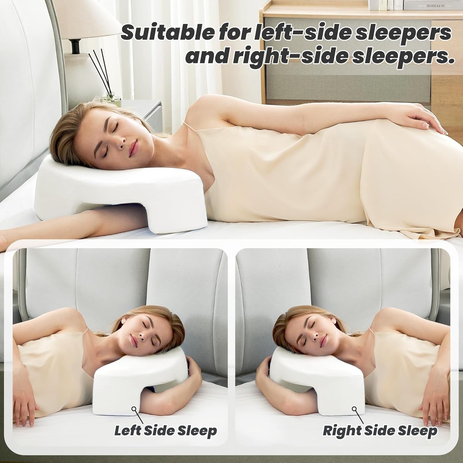 Ergonomic Side Sleeper Pillow with Arm Hole Memory Foam Neck Support