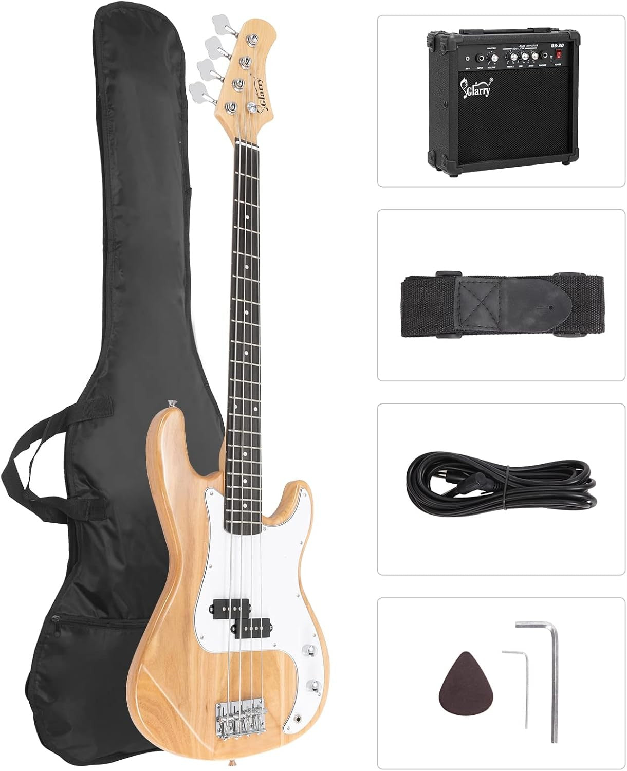 Full Size 4 String Electric Bass Guitar Kit 20W Amp Bag Stand