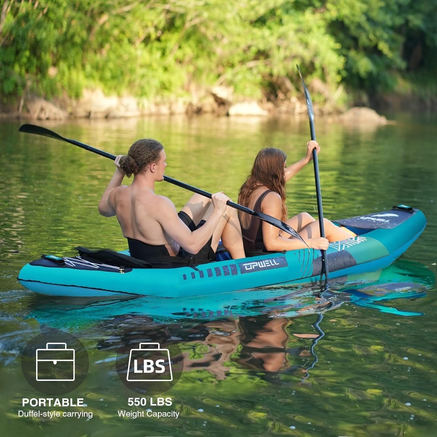 2 Person Inflatable Kayak Set w/ Paddles Pump High Back Seats