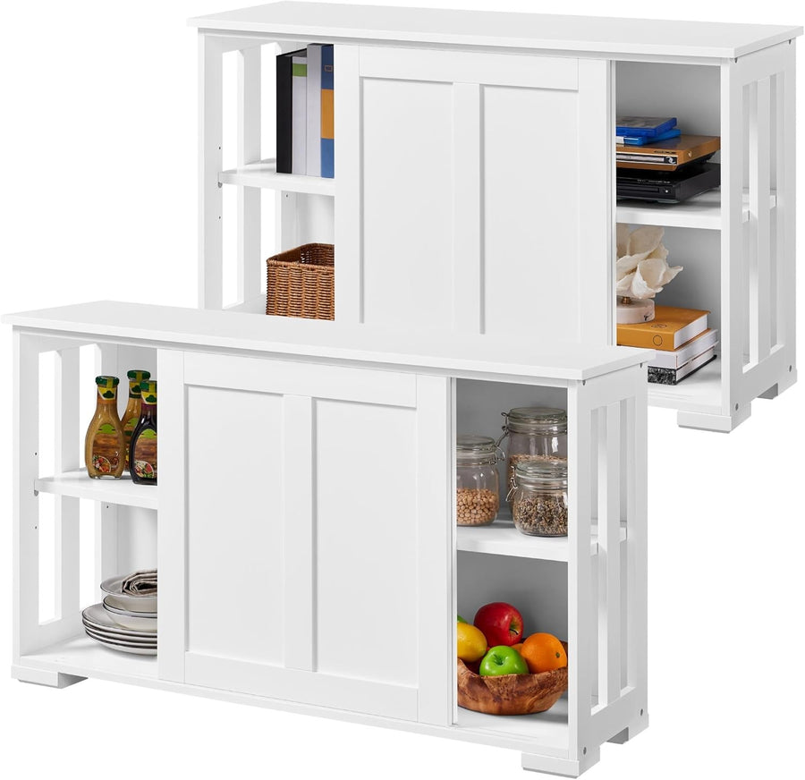 Set of 2 White Sideboard Buffet Cabinets | Sliding Door Storage Units with Shelv