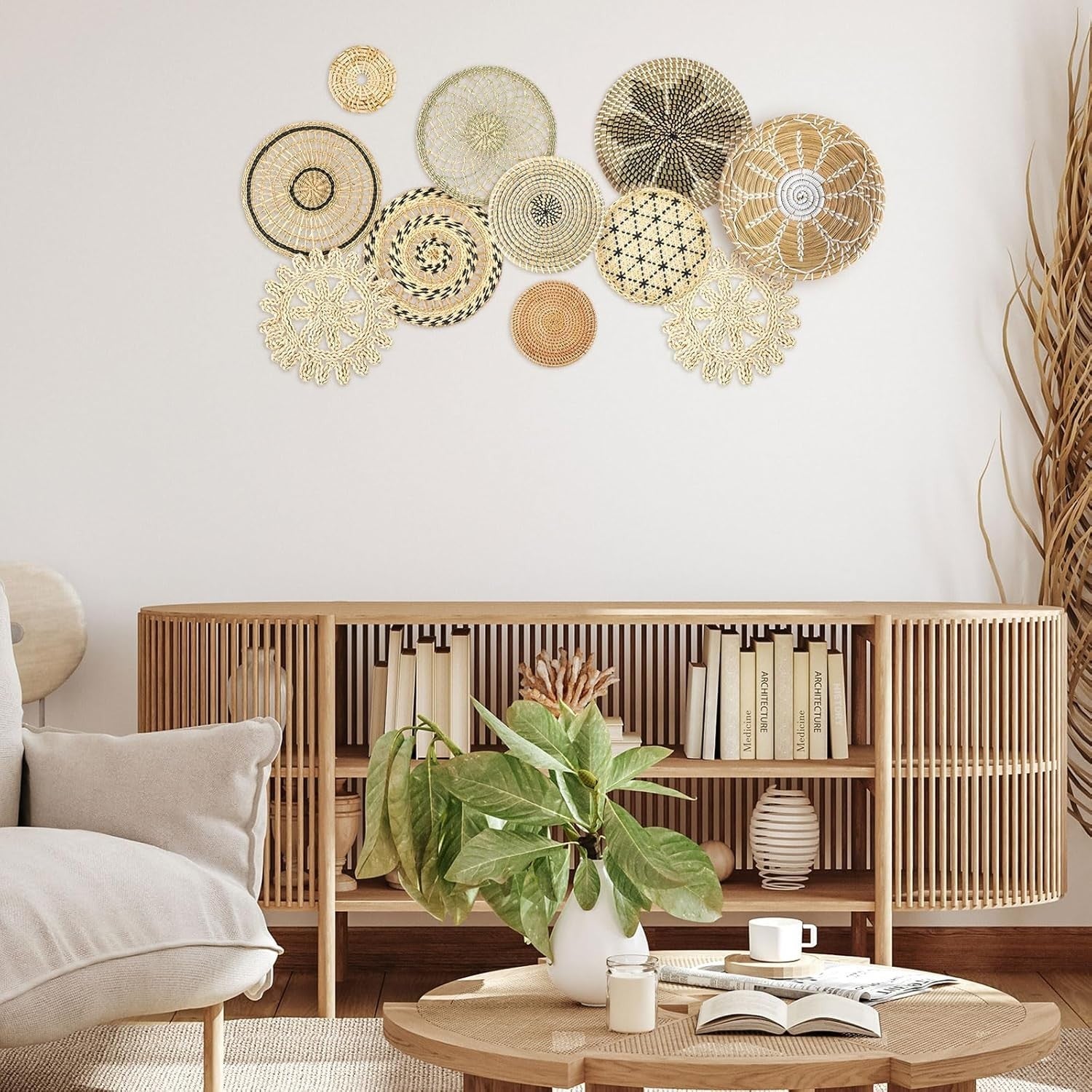 11PCS Boho Woven Wall Baskets Bulrush Farmhouse Decor Clr Vivid