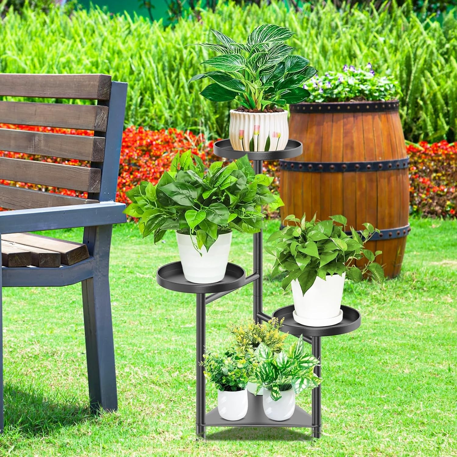 4 Tier Metal Corner Plant Stand Indoor Outdoor Flower Display Rack Black