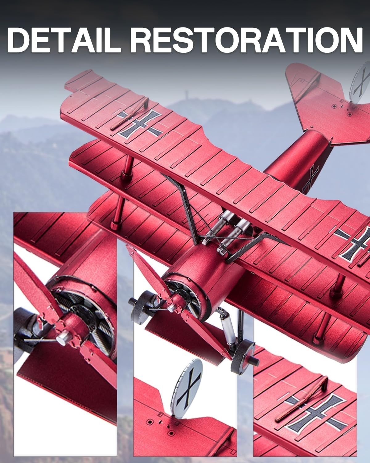 3D Metal Red Triplane Puzzle for Adults – Stainless Steel, No Glue, 162 Pieces