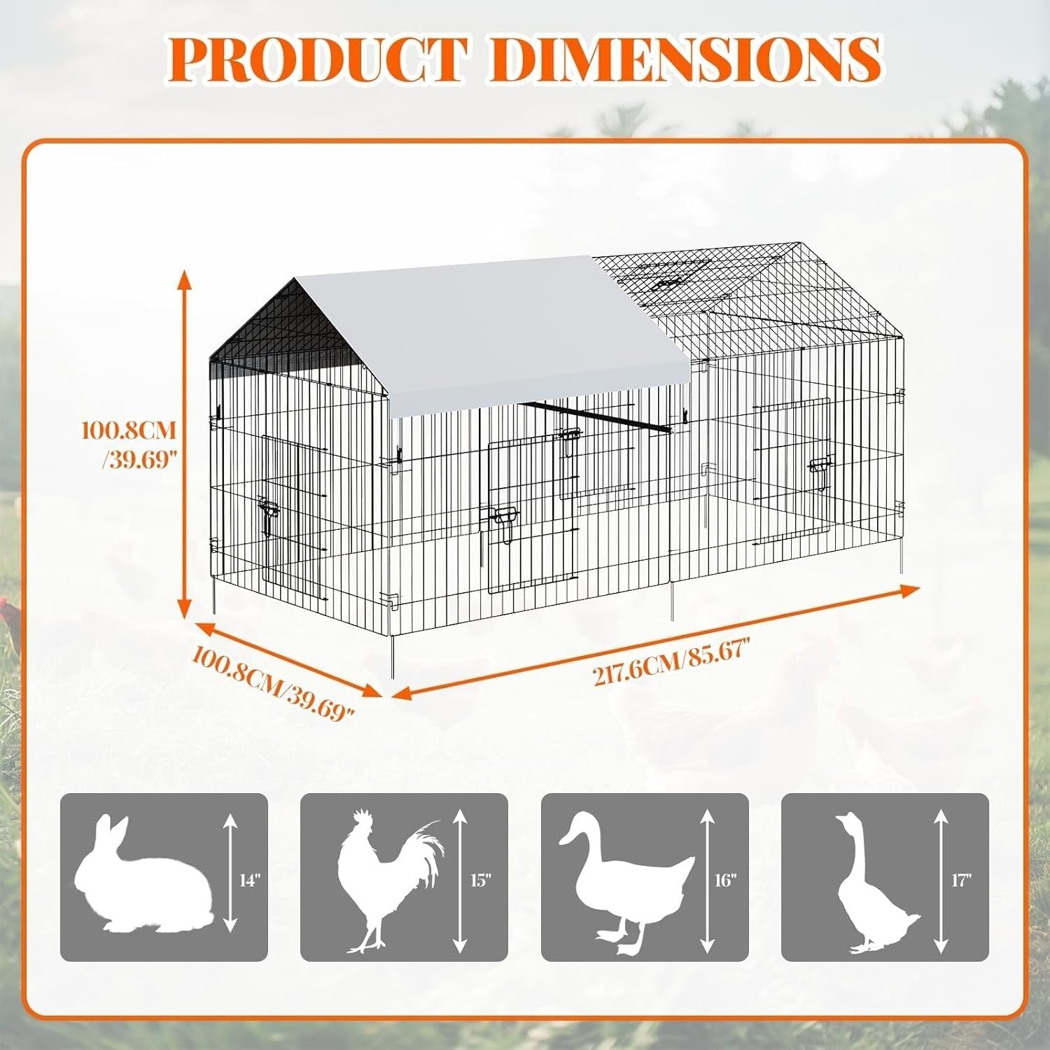 2.2x1x1m Metal Chicken Coop Run w 600D Waterproof Cover