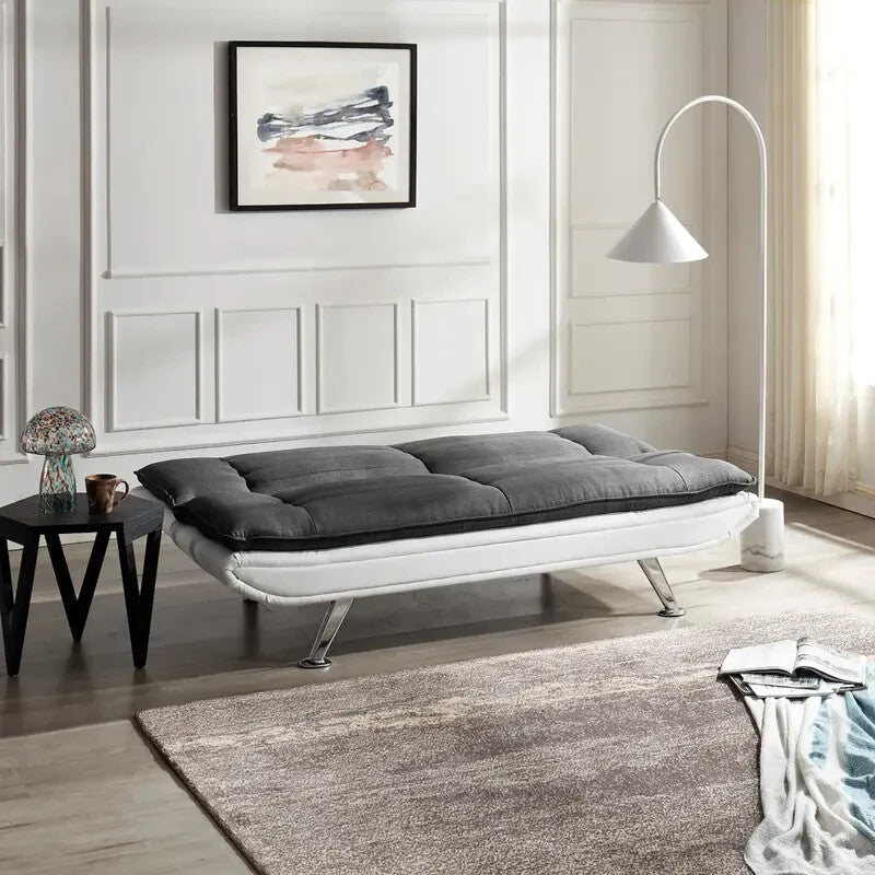 Charcoal Fabric Sofa Bed Futon 3 Seater Clic Clac White Faux Leather