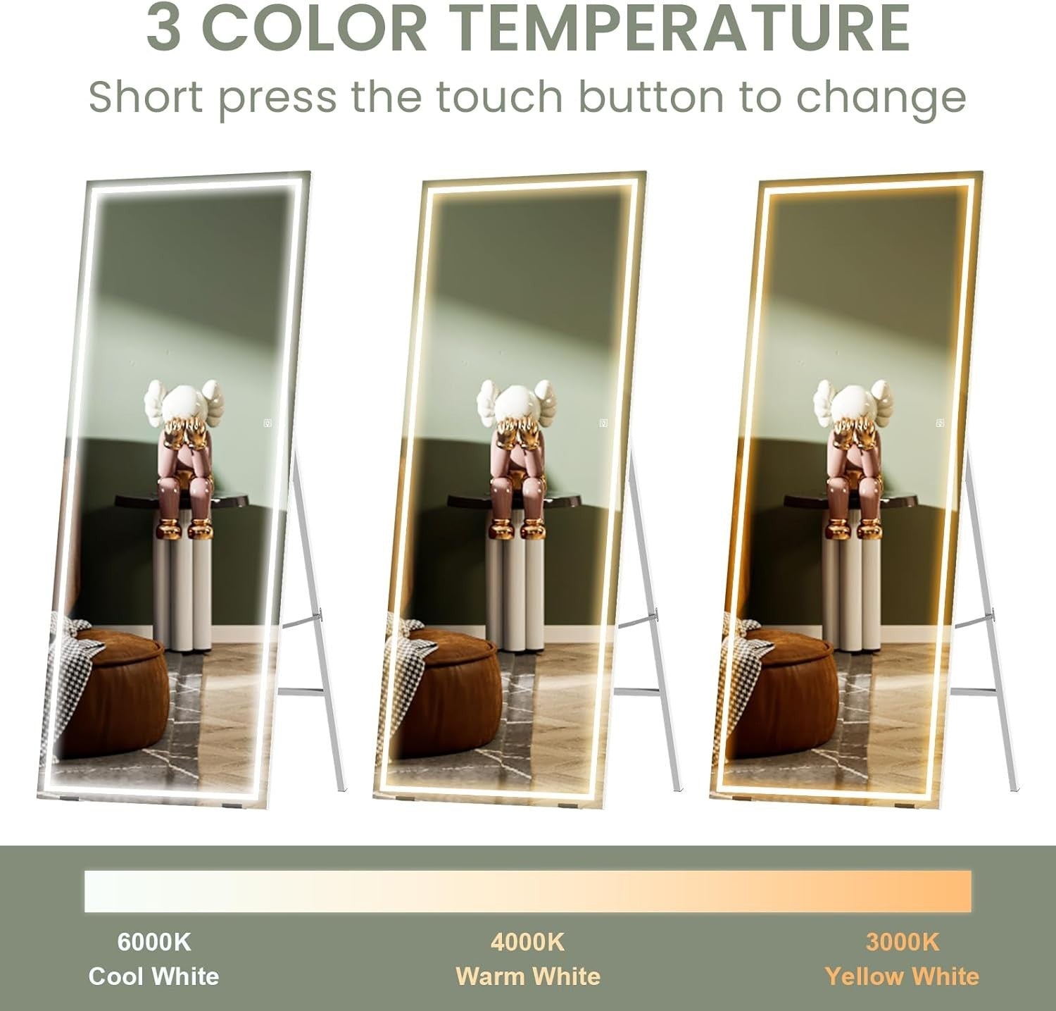 LED Full Length Mirror 140x50cm Wall Mounted with Lights & Dimming Touch